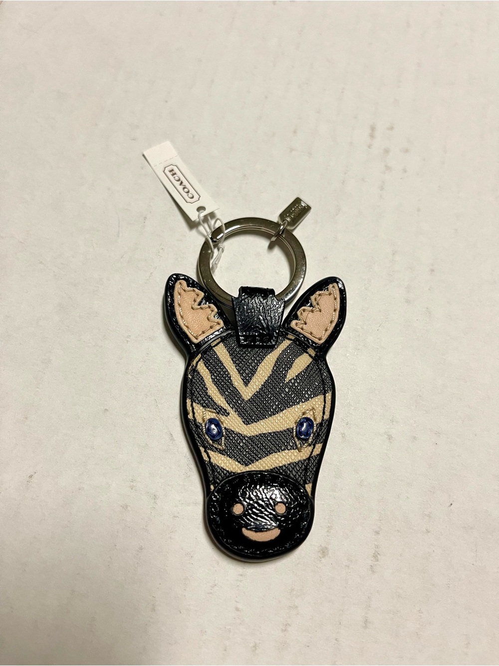 vintage coach zebra leather keychain NWT